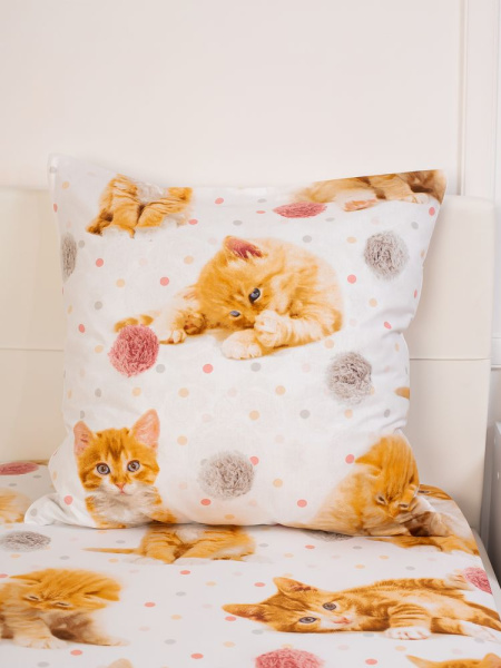 Наволочка 70*70 см, перкаль, детская расцветка (Рыжие котята)
