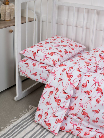 Простыня 100*150 см в детскую кроватку, перкаль, детская расцветка (Фламинго)