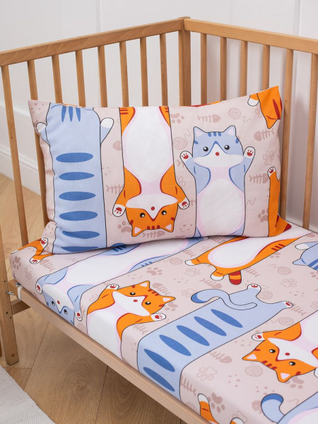 Простыня 100*150 см в детскую кроватку, бязь "Комфорт" (Кот батон)