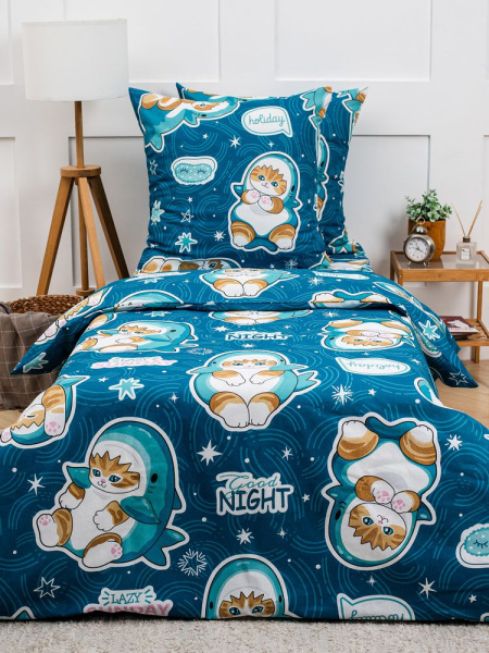 Простыня на резинке 080*160 см, бязь "Комфорт", детская расцветка (Кот Акула)