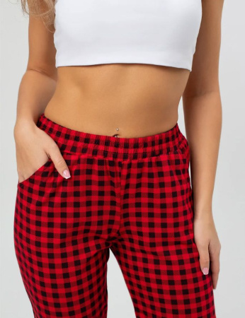 Брюки пижамные женские, модель 162, трикотаж (Красно-черная клетка)