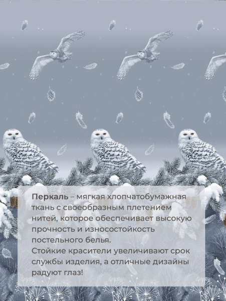 Комплект постельного белья Евромакси, перкаль (Совушка)