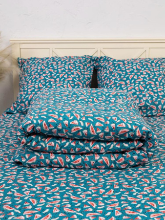 Наволочка 40*60 см, перкаль, детская расцветка (Арбузики, бирюзовый)