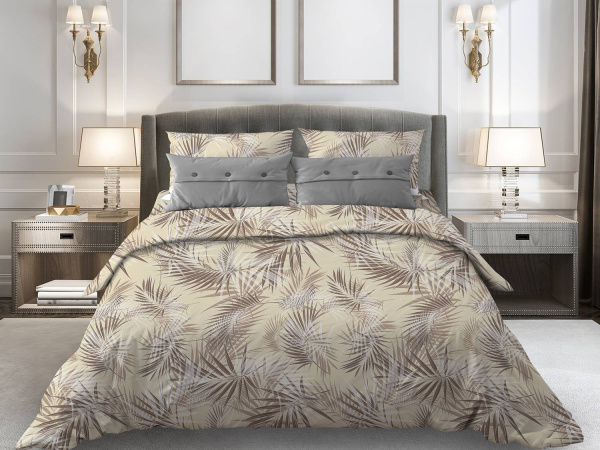 Комплект постельного белья 1,5-спальный, бязь "Комфорт" (Тропикана, бежевый)