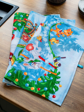 Комплект вафельных полотенец 48*60 см, 3 штуки (Веселый праздник)