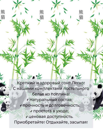 Комплект постельного белья Евростандарт, на молнии, поплин (Панды)