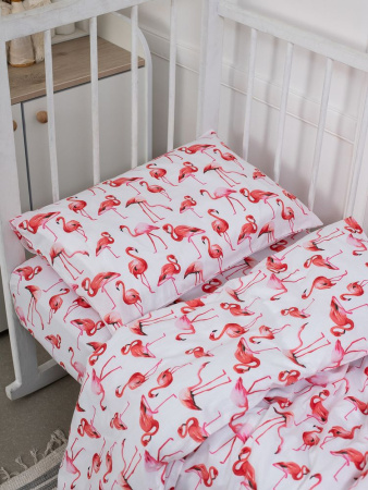 Простыня 100*150 см в детскую кроватку, перкаль, детская расцветка (Фламинго)