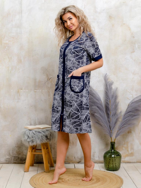Халат женский, модель 124,трикотаж  (Листья)