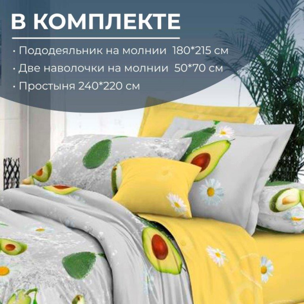 Комплект постельного белья 2-спальный с Евро простыней,на молнии, поплин (Тейсти)