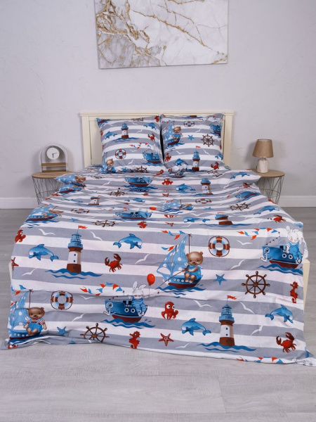 Наволочка 60*60 см, перкаль, детская расцветка (Рыбалка)