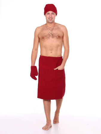 Комплект для сауны мужской,100% хлопок (Бордовый                )