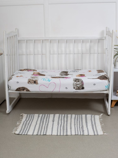 Простыня 100*150 см в детскую кроватку, перкаль, детская расцветка (Пушистики)