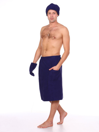 Комплект для сауны мужской,100% хлопок (Темно-синий                )