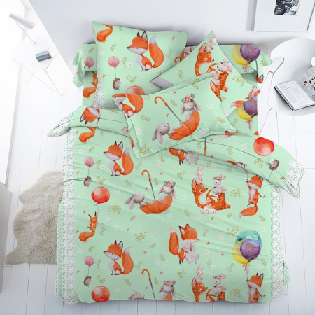 Пододеяльник 1,5-спальный, перкаль, детская расцветка (Лисята)