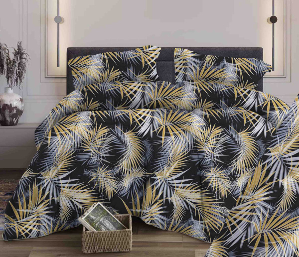 Простыня на резинке 090*200 см, бязь "Комфорт 150 см", борт 25 см (Тропикана, черный)