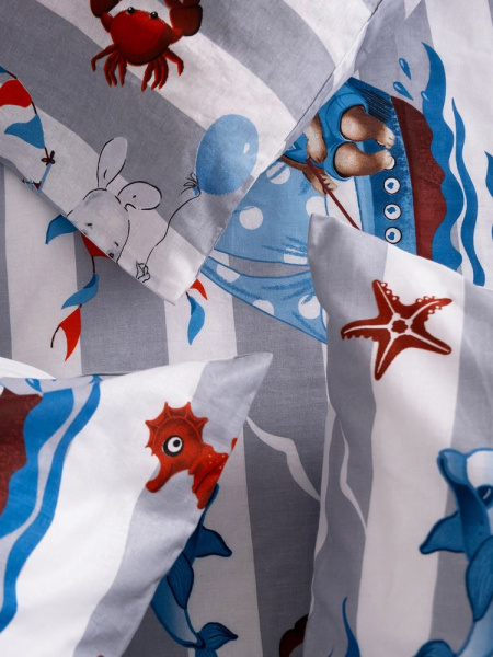 Пододеяльник 112*147 см в детскую кроватку, перкаль, детская расцветка (Рыбалка)