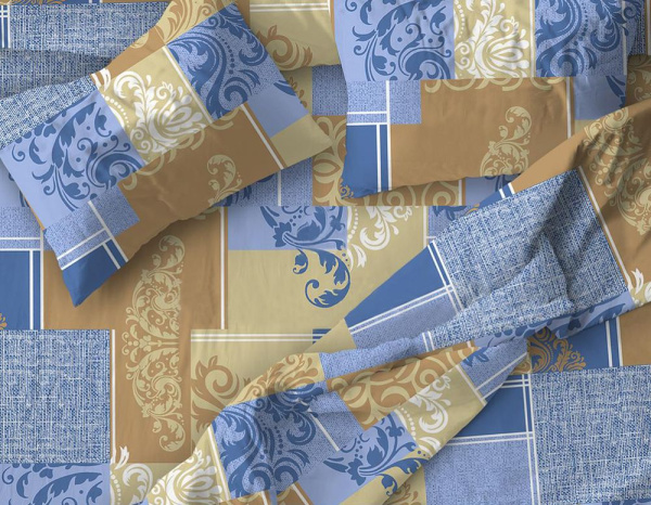 Наволочка 70*70 см, бязь "Комфорт" (Вензель, бежевый с синим)