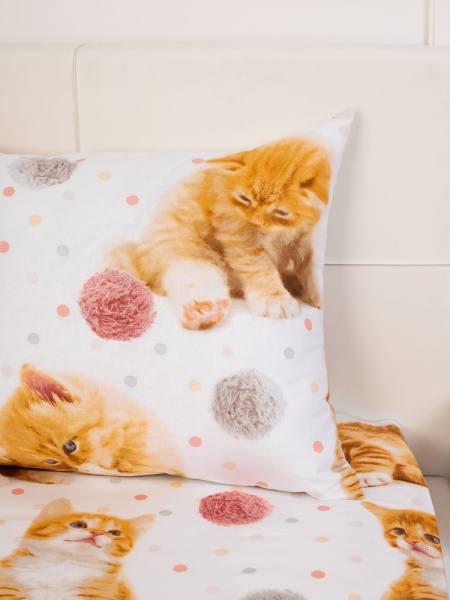 Наволочка 50*70 см, перкаль, детская расцветка (Рыжие котята)