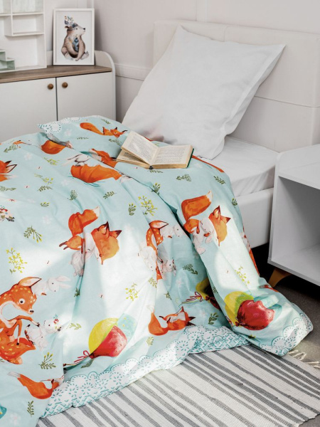 Пододеяльник 1,5-спальный, перкаль, детская расцветка (Лисята)