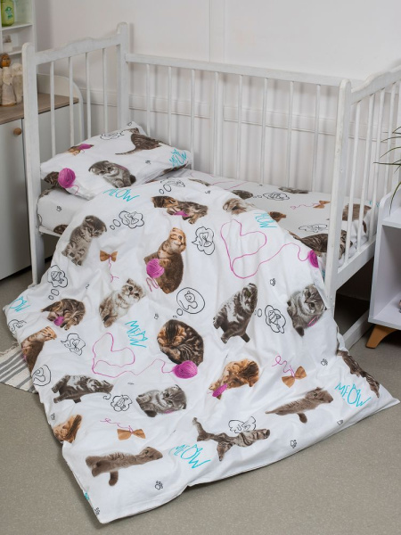 Комплект постельного белья в детскую кроватку, перкаль (Пушистики)