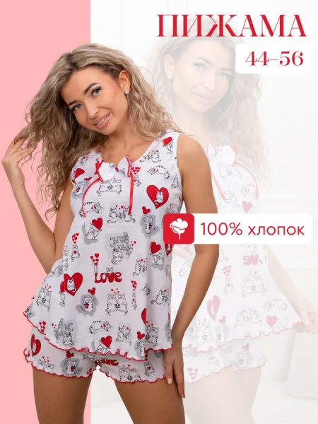 Пижама ночная женская, модель 440, трикотаж (Котики)