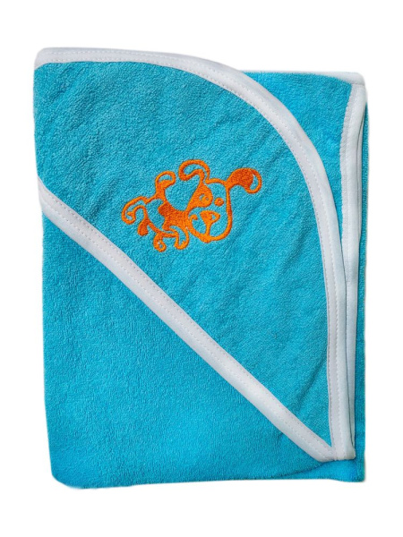 Махровое полотенце детское "Уголок" 95*95 с вышивкой (Бирюзовый)