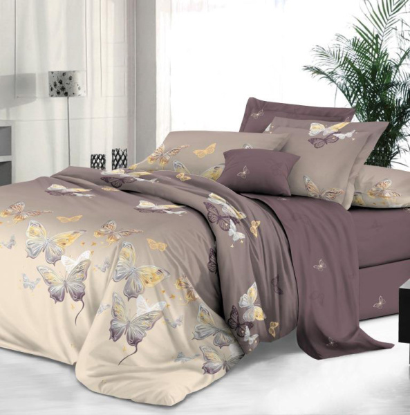 Простыня на резинке 160*200 см, сатин "Престиж", борт 25 см (Прекрасные бабочки (компаньон))