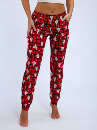 Брюки женские, модель 162, трикотаж (Елочка, красный)