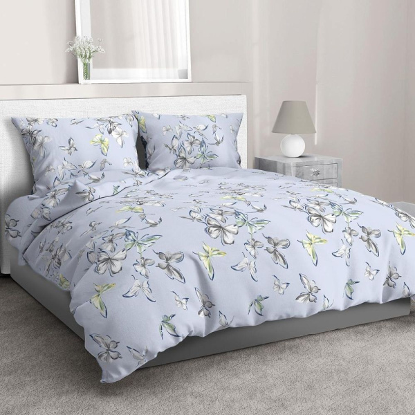 Комплект постельного белья Евромакси, перкаль (Астерия, сине-голубой)