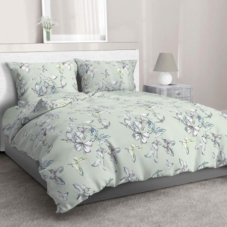 Простыня на резинке 200*200 см, перкаль, борт 25 см (Астерия, мятный)