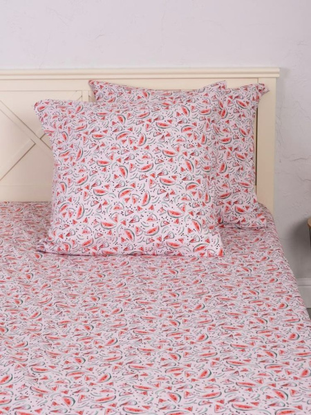 Простыня 1,5-спальная, перкаль, детская расцветка (Арбузики, розовый)