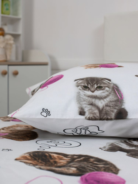 Наволочка 70*70 см, перкаль, детская расцветка (Пушистики)