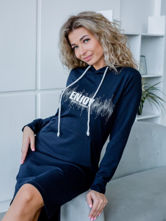 Туника женская с капюшоном, модель 170, трикотаж (Энжой, Тёмно-синий)