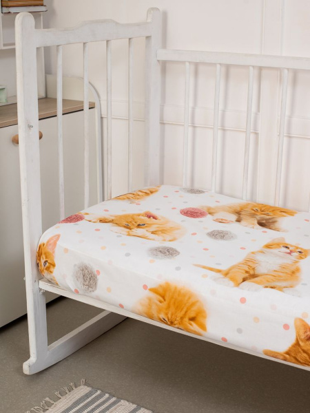 Простыня 100*150 см в детскую кроватку, перкаль, детская расцветка (Рыжие котята)