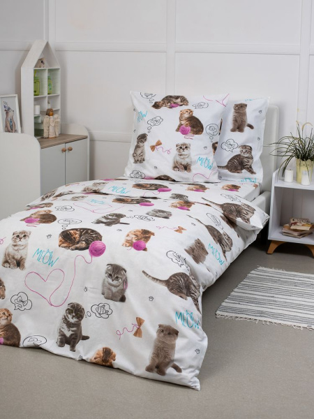 Пододеяльник 1,5-спальный, перкаль, детская расцветка (Пушистики)