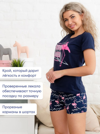 Пижама женская, модель 146, трикотаж (Фламинго, синий )