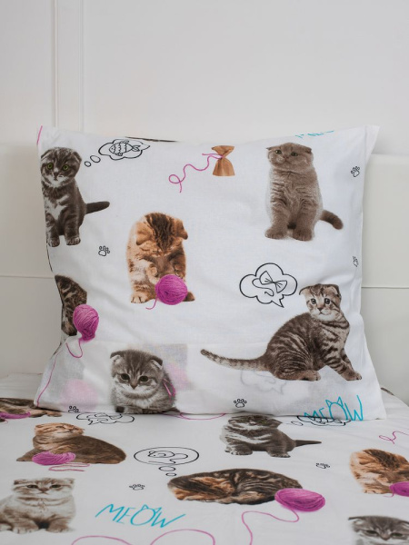 Наволочка 60*60 см, перкаль, детская расцветка (Пушистики)