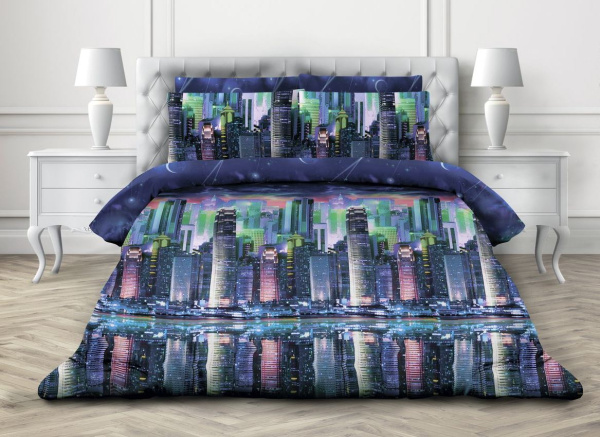 Пододеяльник 2-спальный, бязь ГОСТ (Ночной город)