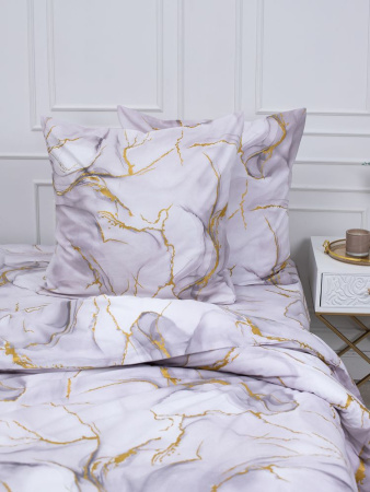 Комплект постельного белья Евромакси, перкаль (Мраморный узор, сиреневый)