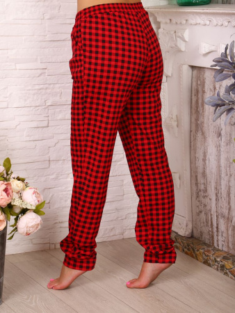 Брюки пижамные женские, модель 162М, трикотаж (Красно-черная клетка)