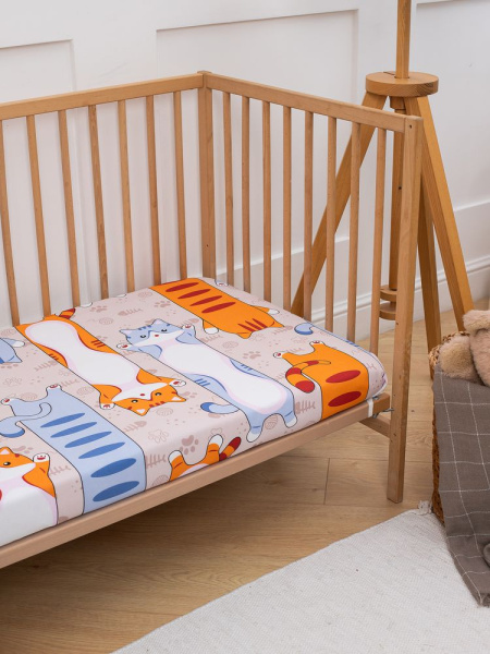 Комплект постельного белья в детскую кроватку, бязь "Комфорт", детская расцветка (Кот батон)