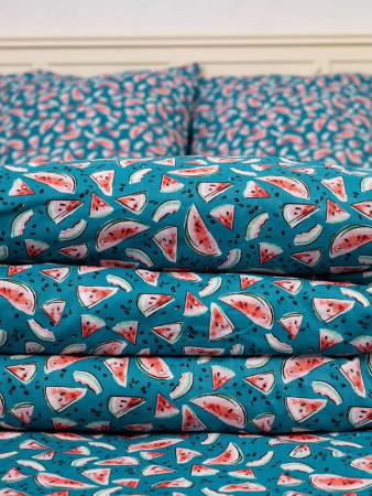 Наволочка 40*60 см, перкаль, детская расцветка (Арбузики, бирюзовый)