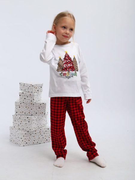 Пижама детская, модель 324, трикотаж (Нарядные ёлочки)