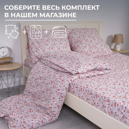 Простыня на резинке 090*190 см, перкаль, детская расцветка (Арбузики, розовый)