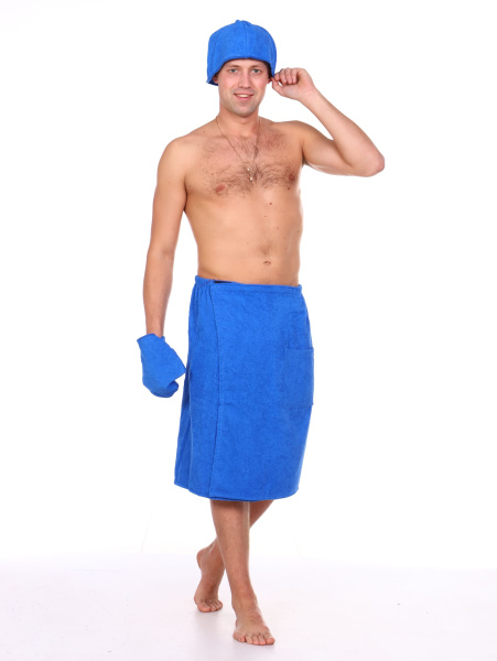 Комплект для сауны мужской,100% хлопок (Синий                )