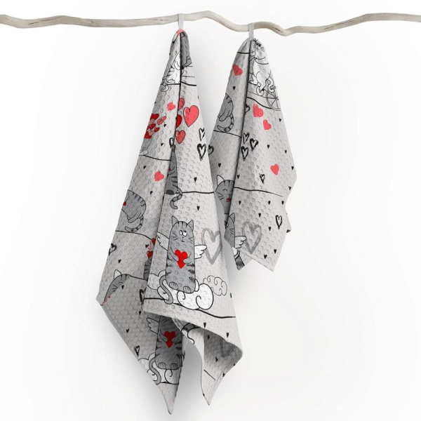 Полотенце 50*60 см вафельное (Влюбленные коты)