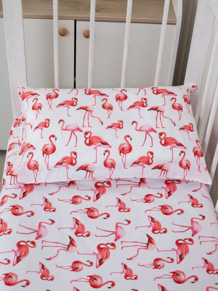 Простыня 100*150 см в детскую кроватку, перкаль, детская расцветка (Фламинго)