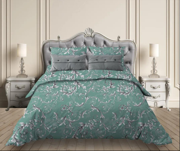 Комплект постельного белья Евростандарт, поплин (Валенсия, бирюзово-зеленый)