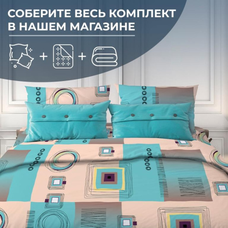 Простыня 1,5-спальная, бязь "Комфорт" (Графика, бирюзовый)