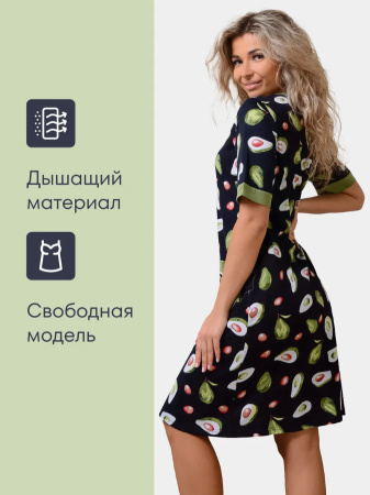 Халат женский, модель 124,трикотаж  (Авокадо, синий)